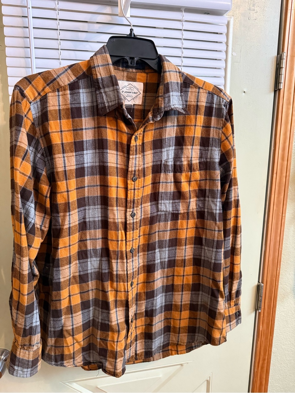 St. John's Bay Men's Orange Plaid Flannel Shirt Size M